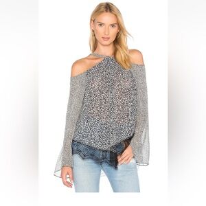 10 Crosby Derek Lam Black and White Asymmetrical Bell Sleeve Blouse